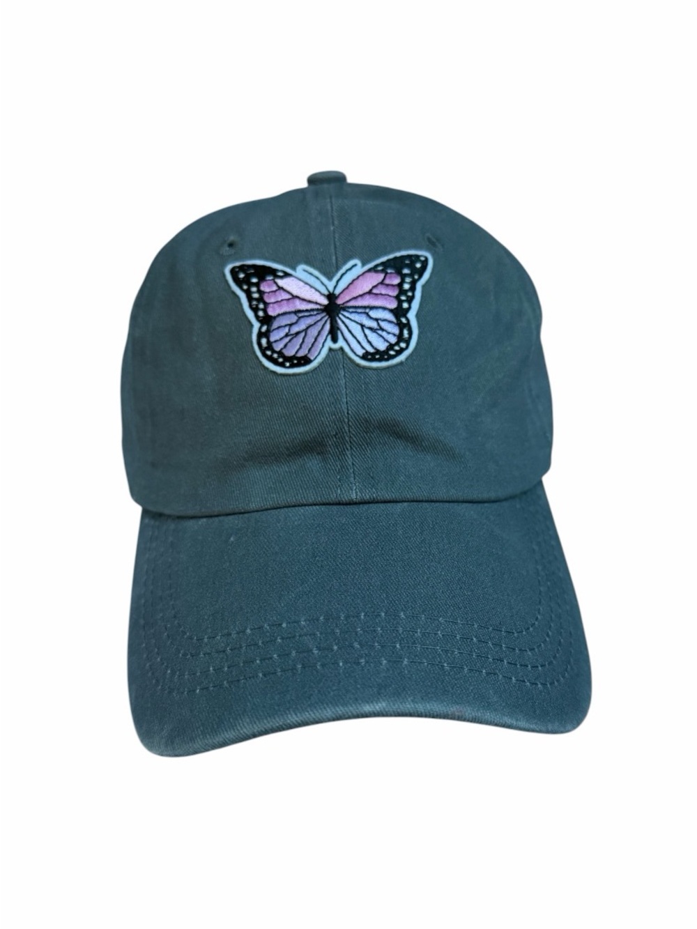Gray 100% Cotton Baseball Cap with Purple Butterfly Patch & Adjustable Back NWOT